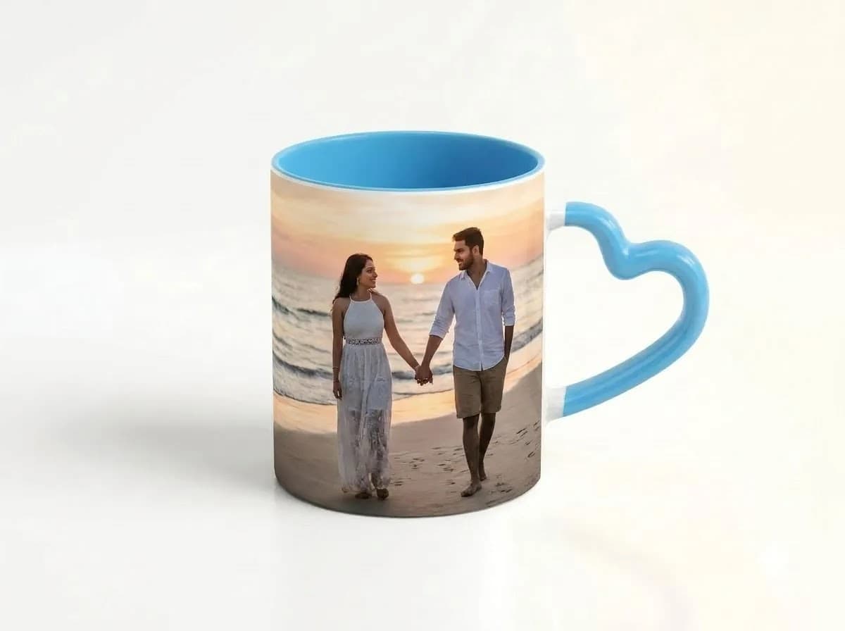 Personalized heart shaped mug with custom photo design